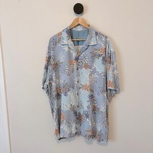 Tommy Bahama Silk Hawaiian Shirt Blue Orange Floral XXL